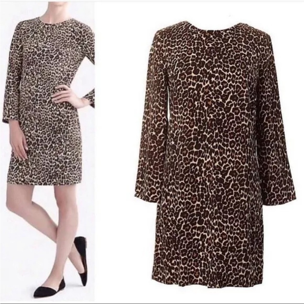 J.Crew Leopard Print Shift Dress 8 – Classic Chic 3/4 Sleeve Work to Weekend